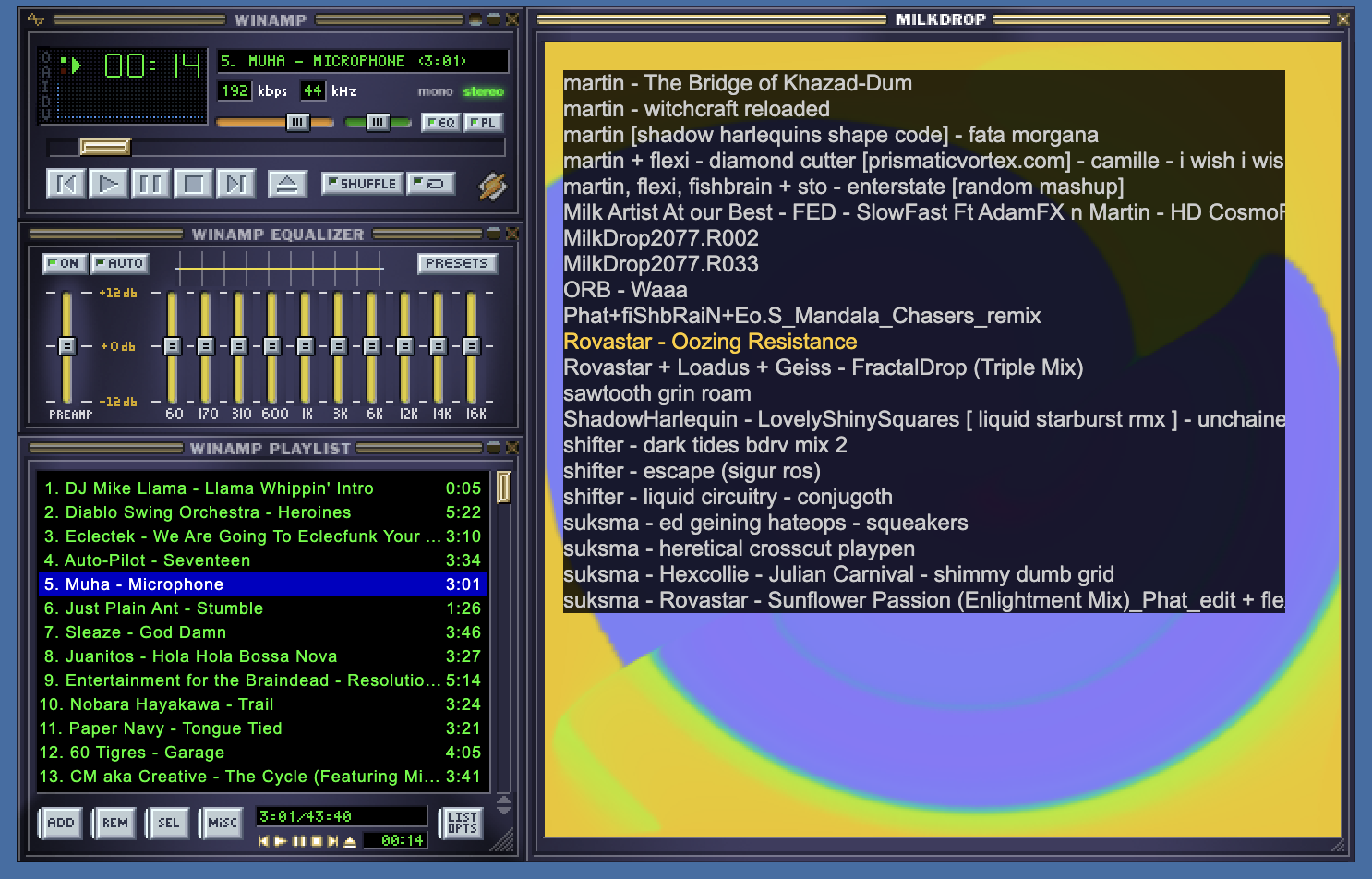 Webamp Milkdrop Preset Selection Menu